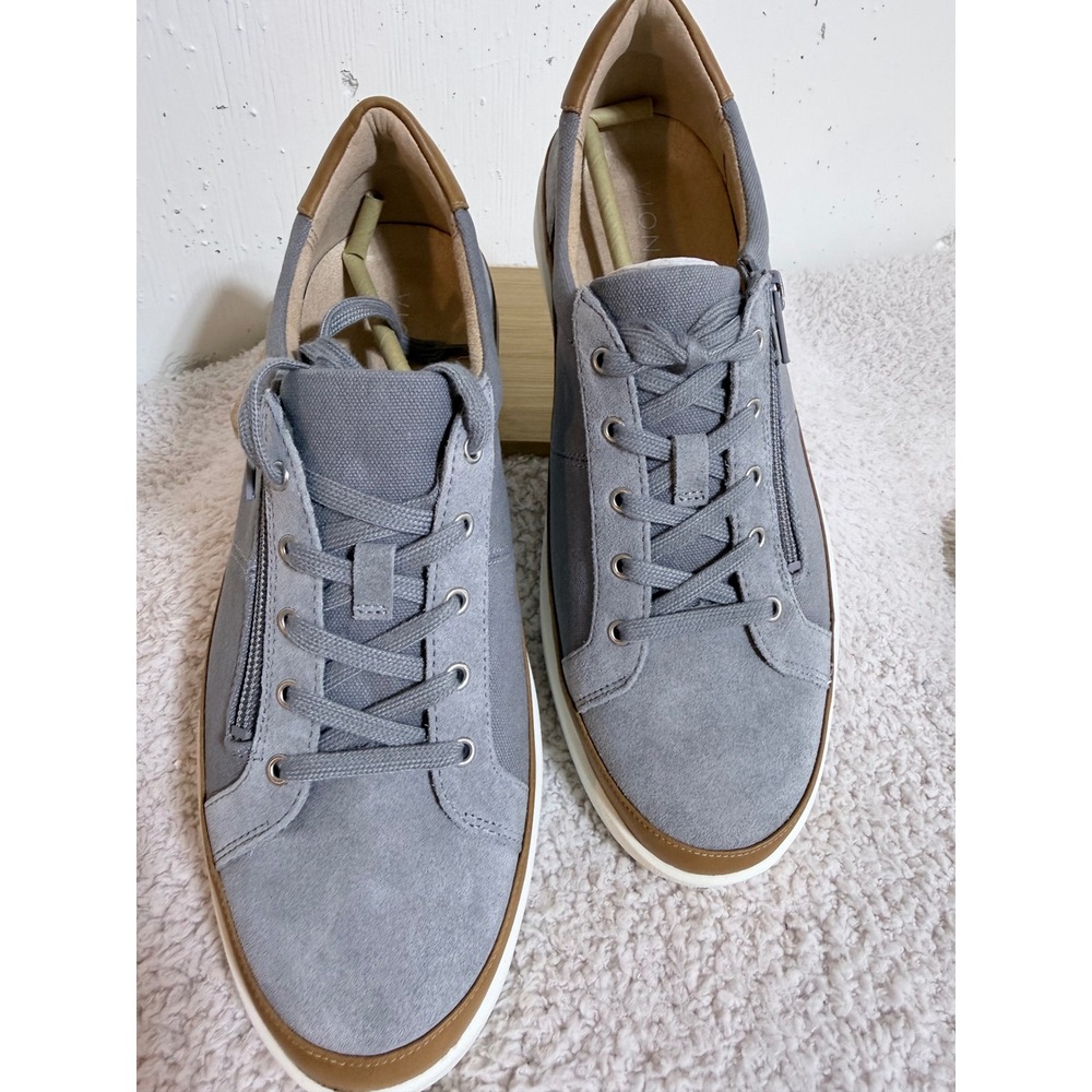 Vionic Mayra Grey Suede Canvas Side Zip Orthotic Sneakers Womens 10 NWOT